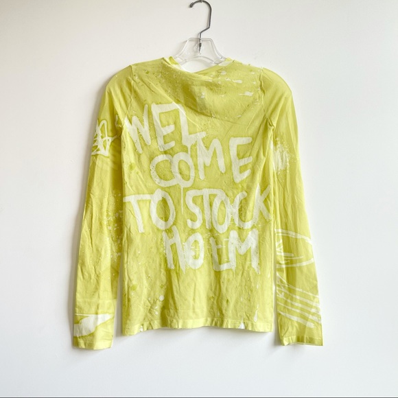 Acne Studios yellow graffiti print long sleeve top - Picture 9 of 10